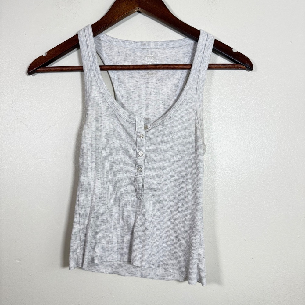 Aerie Real Soft Ribbed Henley Racerback Tank Top Size Small Grey Heather
